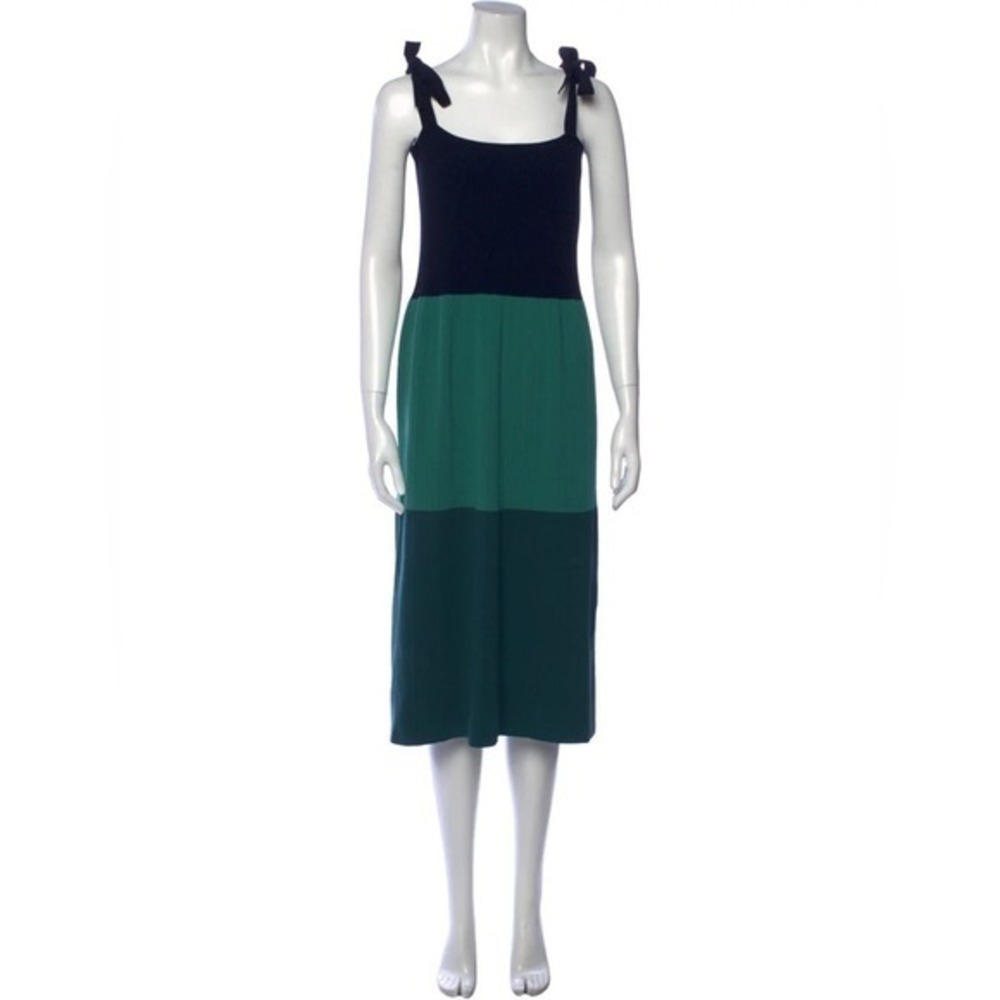 Hatch Size Small Colorblock Pattern Knee Length Midi Knit Dress Navy Blue Green